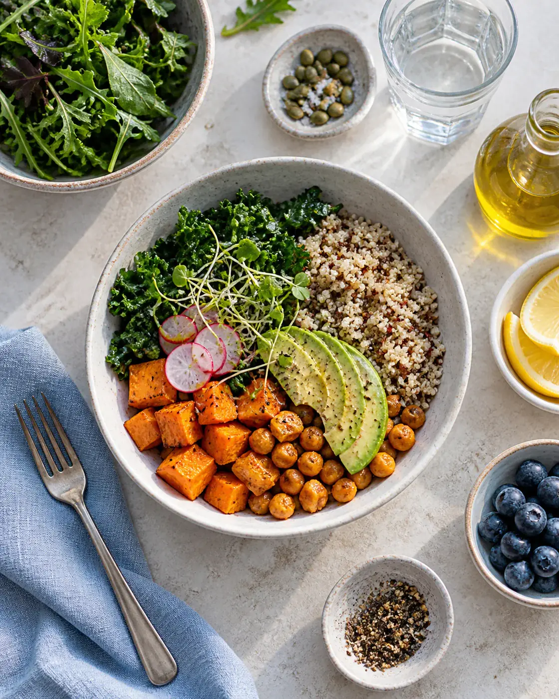 Fresh food prepared for an everyday meal.