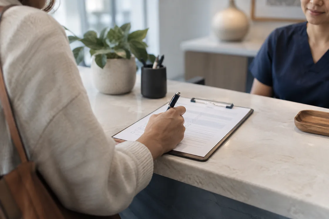A person preparing a checklist before an appointment.