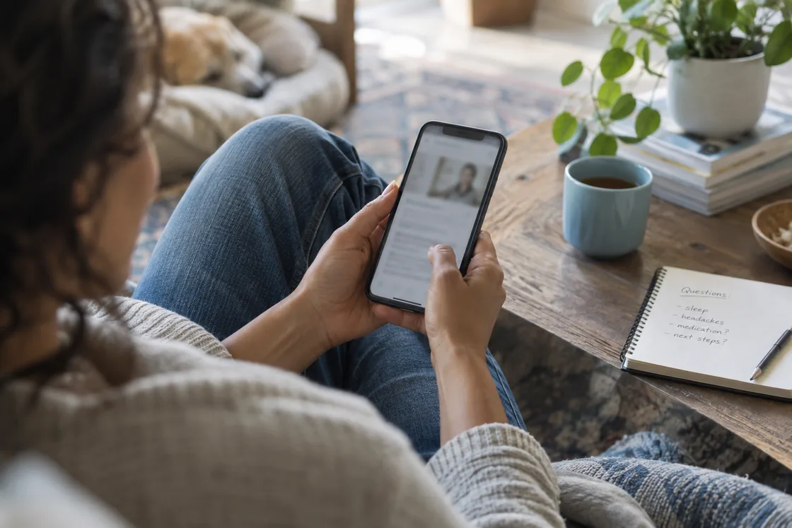 A phone and notebook ready for a care conversation.