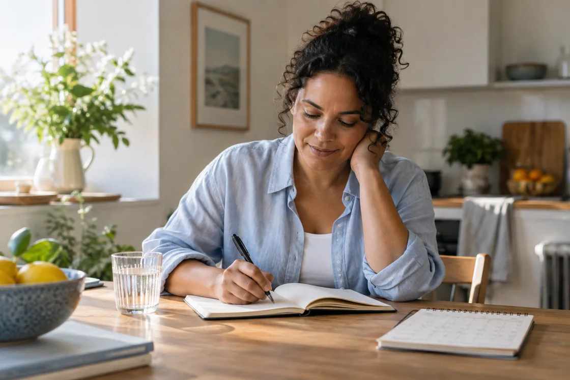 A woman writing at home