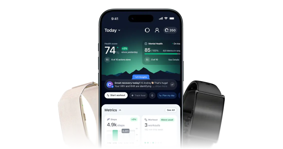 ONU app showing recovery insights, with ONU health bracelets